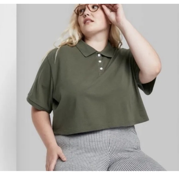 NWT WILD FABLE Green Boxy Cropped Polo - Picture 5 of 5